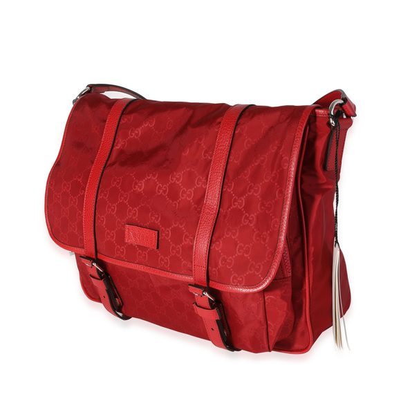 Gucci Red Nylon Double Buckle Flap Messenger Bag - Picture 2 of 8